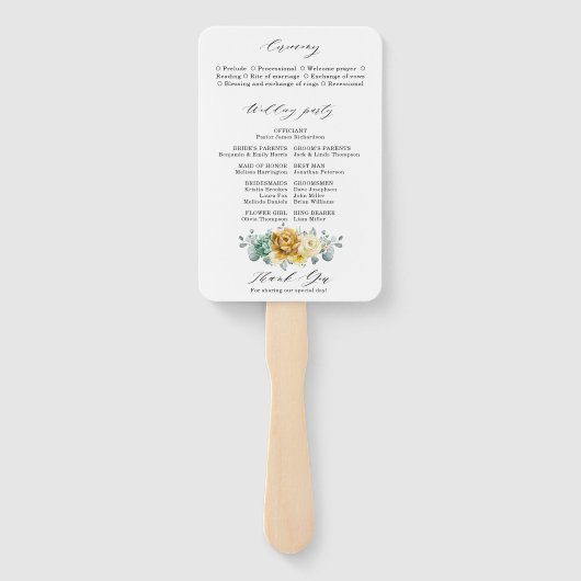 Mustard Yellow Floral Sage Modern Wedding Programm Handwaaier (Achterkant)