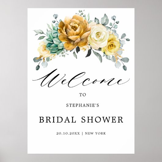 Mustard Yellow Floral Sage Vrijgezellenfeest Welko Poster (Voorkant)