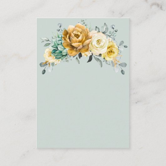 Mustard Yellow Floral Sage Weddenschap Reception Informatiekaartje (Achterkant)