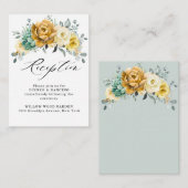 Mustard Yellow Floral Sage Weddenschap Reception Informatiekaartje (Voorkant / Achterkant)