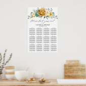 Mustard Yellow Floral Sage Wedding Seding Chart Poster (Keuken)