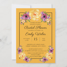 Mustard Yellow Floral Vrijgezellenfeest Invite Kaart