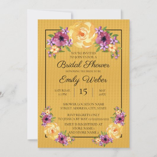 Mustard Yellow Floral Vrijgezellenfeest Invite Kaart (Voorkant)