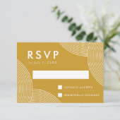 Mustard Yellow Geometric Swirl Wedding RSVP Kaartje (Staand voorkant)