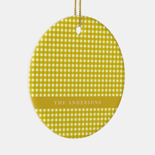  Mustard Yellow Gingham Pset gepersonaliseerd Keramisch Ornament (Rechts)