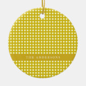  Mustard Yellow Gingham Pset gepersonaliseerd Keramisch Ornament (Voorkant)