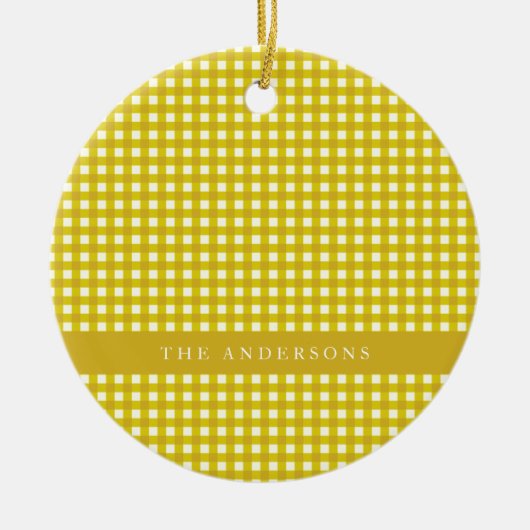  Mustard Yellow Gingham Pset gepersonaliseerd Keramisch Ornament (Voorkant)