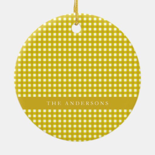  Mustard Yellow Gingham Pset gepersonaliseerd Keramisch Ornament (Achterkant)