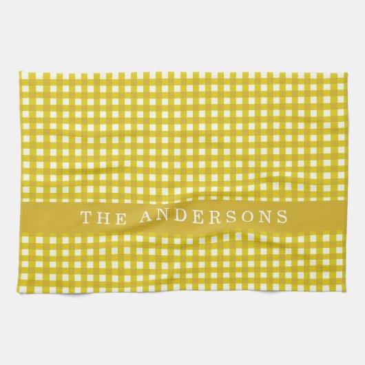 Mustard Yellow Gingham Pset gepersonaliseerd Theedoek (Horizontaal)