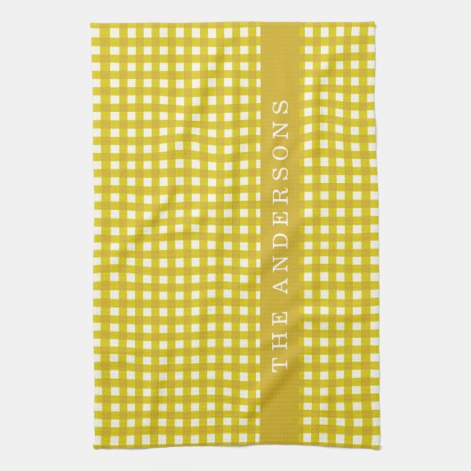 Mustard Yellow Gingham Pset gepersonaliseerd Theedoek (Verticaal)