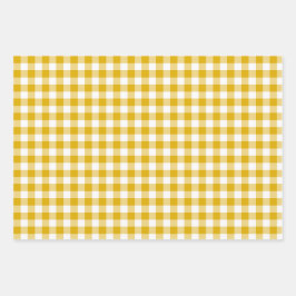 Mustard Yellow Gingham Retro Color Inpakpapier Vel