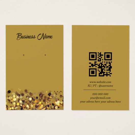 Mustard yellow gold QR code earring display card Visitekaartje (Voorkant /achterkant)