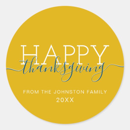 Mustard yellow Happy Thanksgiving Ronde Sticker (Voorkant)