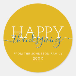 Mustard yellow Happy Thanksgiving Ronde Sticker