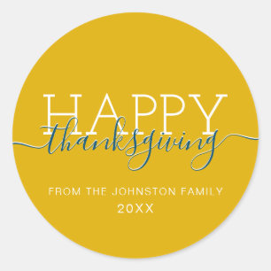 Mustard yellow Happy Thanksgiving Ronde Sticker