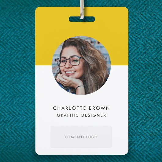 Mustard Yellow ID | Modern stijlvol foto-Logo QR Badge