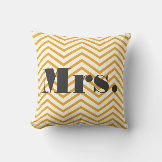Mustard Yellow Ivory en Grey Zig Zag Pillow Kussen (Voorkant)