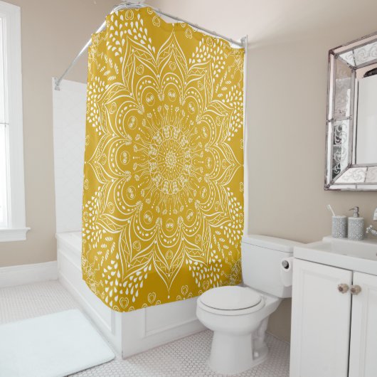 Mustard Yellow Mandala Boho Douchegordijn (In situ)