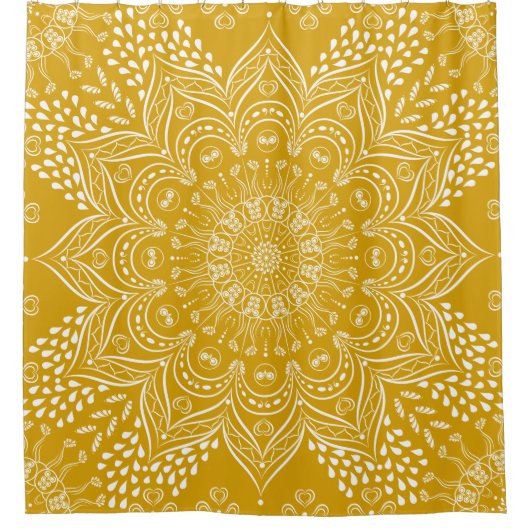 Mustard Yellow Mandala Boho Douchegordijn (Voorkant)