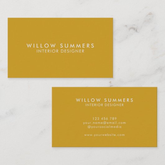 Mustard Yellow Modern Minimale Professional Visitekaartje (Voorkant / Achterkant)
