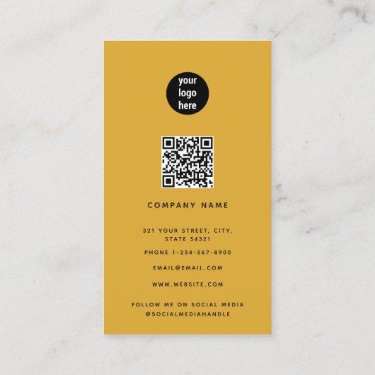 Mustard Yellow Modern QR Code Social Media Visitekaartje (Achterkant)