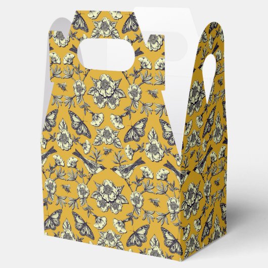 Mustard Yellow & Navy Birds, Butterflies & Flowers Bedankdoosjes (Geopend)