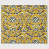 Mustard Yellow & Navy Birds, Butterflies & Flowers Cadeaupapier (Vlak)