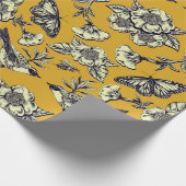 Mustard Yellow & Navy Birds, Butterflies & Flowers Cadeaupapier (Hoek)