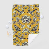 Mustard Yellow & Navy Birds, Butterflies & Flowers Golfhanddoek (Insitu)