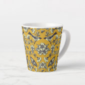 Mustard Yellow & Navy Birds, Butterflies & Flowers Latte Mok (Rechterhoek)