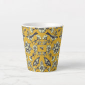 Mustard Yellow & Navy Birds, Butterflies & Flowers Latte Mok (Voorkant)