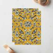Mustard Yellow & Navy Birds, Butterflies & Flowers Notitiekaartje (Voorkant / Achterkant in situ)