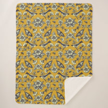 Mustard Yellow & Navy Birds, Butterflies & Flowers