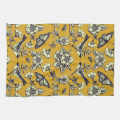 Mustard Yellow & Navy Birds, Butterflies & Flowers Theedoek (Horizontaal)