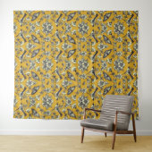 Mustard Yellow & Navy Birds, Butterflies & Flowers Wandkleed (In Situ (horizontaal))