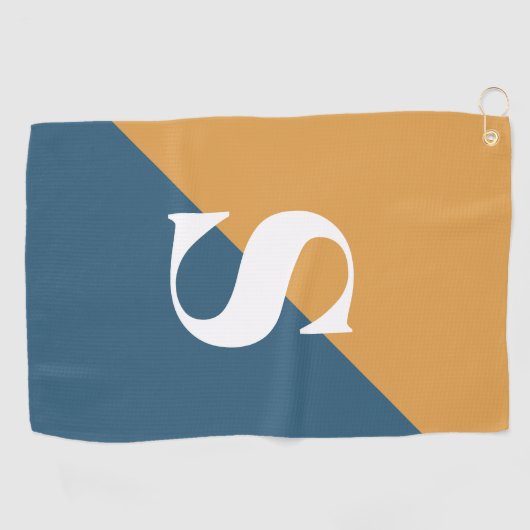 Mustard Yellow Navy Blue Monogram Golfhanddoek (Horizontaal)