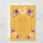 Mustard Yellow Paars Floral Vrijgezellenfeest Invi Kaart (Voorkant)
