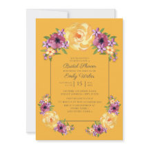 Mustard Yellow Paars Floral Vrijgezellenfeest Invi