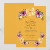 Mustard Yellow Paars Floral Vrijgezellenfeest Invi Kaart (Voorkant / Achterkant)