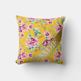 Mustard Yellow Pink Floral Gold op maat Kussen