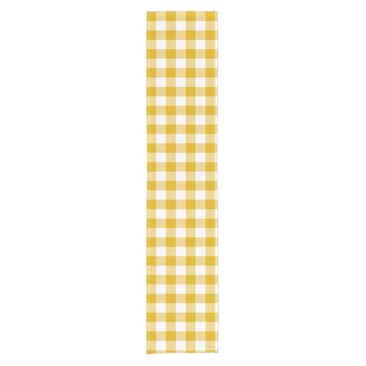 Mustard Yellow Plaid Gingham Retro Table Runner Korte Tafelloper (Voorkant)