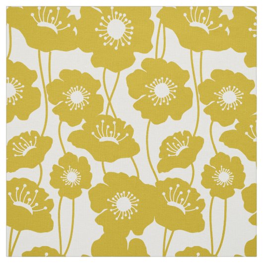 Mustard Yellow Poppies Pattern Stof (Swatch)