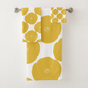 Mustard Yellow Retro Poppy Flower Pattern Bad Handdoek