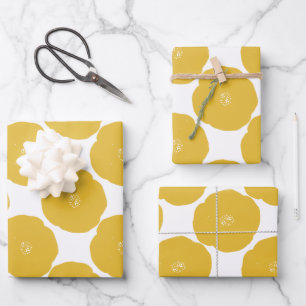Mustard Yellow Retro Poppy Flower Pattern Inpakpapier Vel