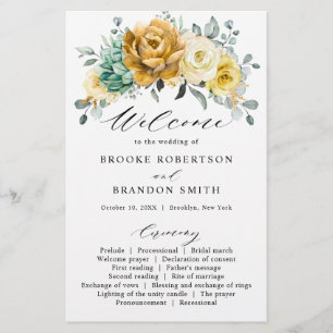 Mustard yellow sage greenery Wedding Programme