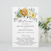 Mustard yellow sage greenery Wedding Programme (Staand voorkant)
