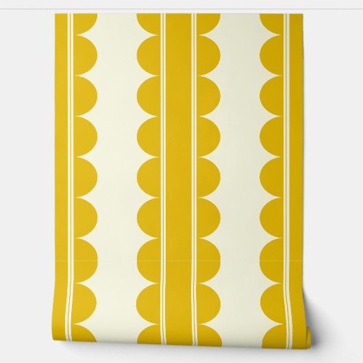 Mustard Yellow Scalloped Wallpaper Behang (Afrollen)