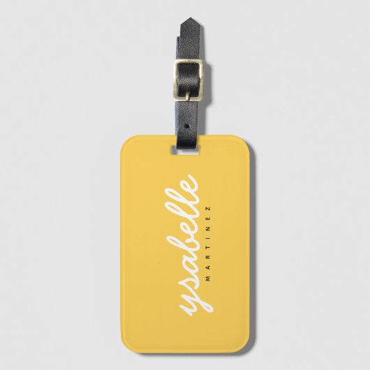 Mustard Yellow Simple Bold Script Name Bagagelabel (Voorkant (verticaal))