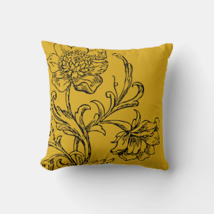 Mustard Yellow Stylish Floral Kussen