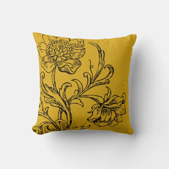 Mustard Yellow Stylish Floral Kussen (Voorkant)